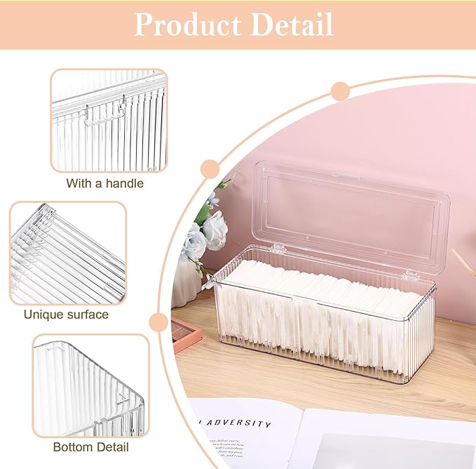 Plastic Clean Pads Holder Rectangular Pad Dispenser for Makeup Desktop Organizer with Lid for Bathroom Vanity