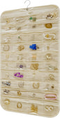 Hanging Jewelry Organizer Storage Roll with Hanger Metal Hooks Double-Sided Jewelry Holder for Necklaces, Earrings, Rings on Door, Wall, Closet, 80 Pocket Organizer,Beige