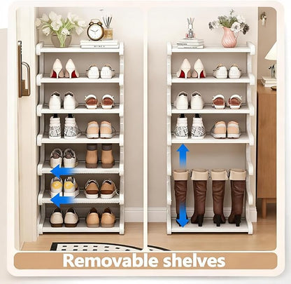 39" Bamboo Shoe Rack - Vertical Shoe Organizer Rack for Small Space, Narrow Shoe Tower for Closet, Entryway, Corner, Tall Shoe Shelf with Removable Shelves, Flexible Storage Shelf for Saving Space
