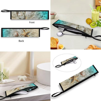 COEQINE Starfish Utensil Holder For Kitchen Travel Portable Cutlery Pouch Metal Straws Case With Handles Portable Small Storage Bag for Fork Spoon Knife Organizer Holder for Pcnic Outdoor