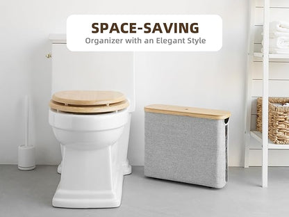 StorageWorks Toilet Paper Storage with Bamboo Lid, Toilet Paper Holder Basket for Up to 9 Mega or 12 Regular Size Rolls, Medium Paper Storage Baskets for Bathroom, Grey, 1 Pack
