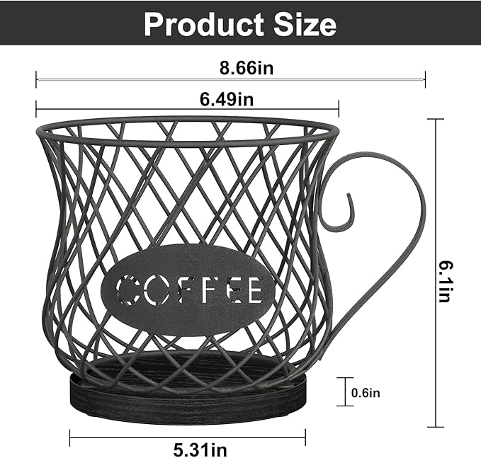 YINMIT K Cup Holder Organizer, Sturdy Coffee Pod Holder Organizer, 35 Kcup Large Capacity Storage Basket for Kitchen Counter and Office Desktop (Black-Circular with Handle)