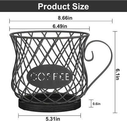 YINMIT K Cup Holder Organizer, Sturdy Coffee Pod Holder Organizer, 35 Kcup Large Capacity Storage Basket for Kitchen Counter and Office Desktop (Black-Circular with Handle)