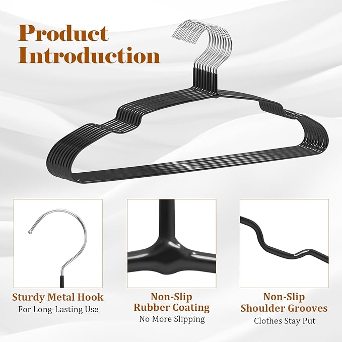Clothes Hangers,50 Pack Black Metal Hanger Space Saving,Non Slip Coat Hanger for Shirt, Dress, Pants,Heavy Duty Clothes Hanger