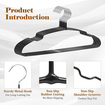 Clothes Hangers,50 Pack Black Metal Hanger Space Saving,Non Slip Coat Hanger for Shirt, Dress, Pants,Heavy Duty Clothes Hanger