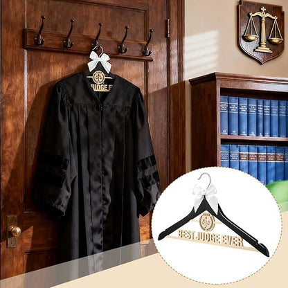 Bucherry Wooden Judge Robe Hanger Funny Judges Gifts Black Best Judge Ever Coat Hanger with Bow and Balanced Scale Motifs for Men Women Graduation Birthday