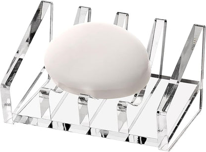 Acrylic Bar Soap Holder, 8MM Thick Clear Anti-Slip Self Draining Soap Dish for Shower, Bathroom, Kitchen, Bath Tub, Countertop, Easy Clean