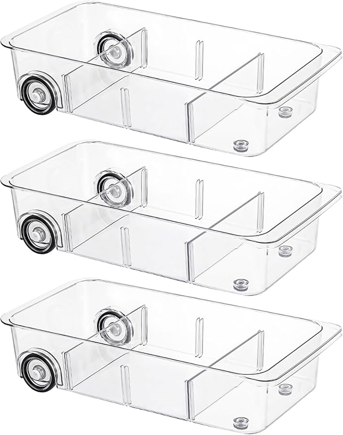 LXLXXL Fridge Organizer Bins With Wheels, 3 Pack Roll Out Refrigerator Organizers And Storage Refrigerator Drawer With Dividers, Upgrade Thick Plastic Pantry Storage Bins, Kitchen Organization