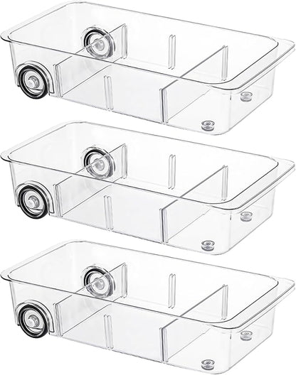 LXLXXL Fridge Organizer Bins With Wheels, 3 Pack Roll Out Refrigerator Organizers And Storage Refrigerator Drawer With Dividers, Upgrade Thick Plastic Pantry Storage Bins, Kitchen Organization