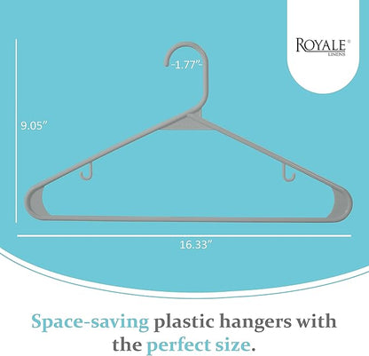 Royale Linens Plastic Hangers 40 Pack - Grey Clothes Hanger with Hooks – Heavy Duty Space Saving Coat Hangers Ideal for Everyday Use for Tops, Skirt, Dress, Shirts, Pants