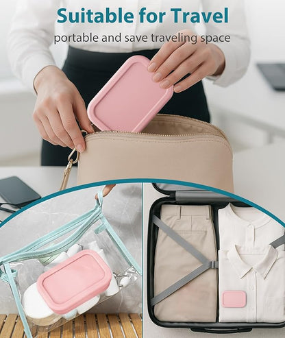 Quatish Solid Shampoo Bar Holder, Large Leakproof Travel Soap Case, Silicone Soap Box with Draining Layer, Enhanced Soap Container, Suitable for Camping, Gym, Bathroom, Outdoor Essentials, Pink