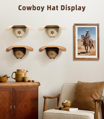 4 Pack Cowboy Hat Rack for Wall, Metal Cowboy Hat Holder Wall Mounted, Hat Hanger for Wide Brim, Fedora, Baseball Caps, Rustic Hat Organizer for Entryway Bedroom Closet Horse Trailer, Black