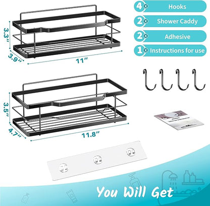 Moforoco Shower Caddy Shelf Organizer Rack, Self Adhesive Black Bathroom Shelves Basket, Home Farmhouse Wall Inside Organization and Storage Decor Rv Accessories, First Camper Apartment Essentials