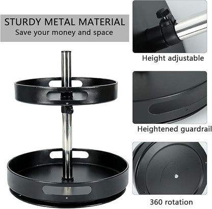Pill Bottle Organizer,2 Tier Lazy Susan Organizer,360 Degrees Rotating Spice Rack Organizers for Cabinet,Turntable Organization and Storage for Medicine Cabinet Bottle Pantry Countertop, Black