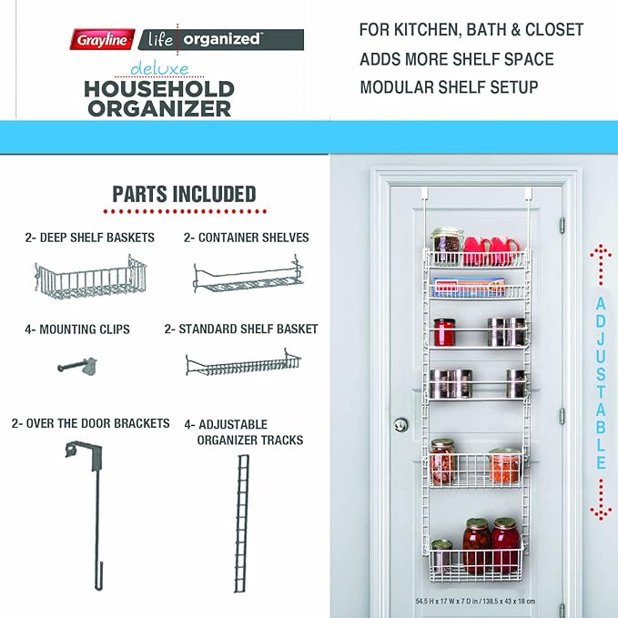 GRAYLINE 410248, Deluxe Back of Door/Wall Storage System, White