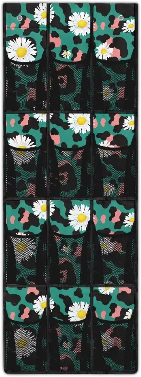 Green Shoe Organizer Over The Door Mesh Fabric Over The Door Closet Organizer 12 Pockets Shoe Holder Hanger for Living Room Daisy Wall Hanging Storage