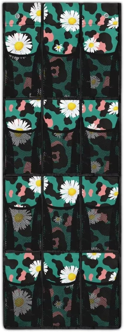 Green Shoe Organizer Over The Door Mesh Fabric Over The Door Closet Organizer 12 Pockets Shoe Holder Hanger for Living Room Daisy Wall Hanging Storage