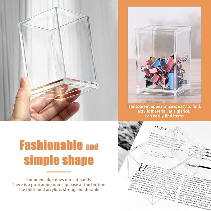 Cerpourt 3 Pack Clear Acrylic Makeup Brush Holder,Acrylic Cosmetic Brushes Storage Organizer,Pencil Pen Holder Cup for Desk,Modern Design Desk Accessories for Office School Home Supplies