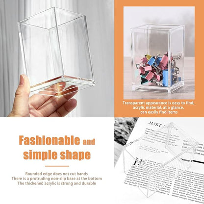 Cerpourt 3 Pack Clear Acrylic Makeup Brush Holder,Acrylic Cosmetic Brushes Storage Organizer,Pencil Pen Holder Cup for Desk,Modern Design Desk Accessories for Office School Home Supplies