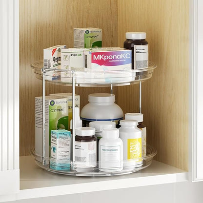 2 Tier Lazy Susan Organizer,10.6 Inches Lazy Susan Turntable for Cabinet,Stackable Turntable Organizer Rotating Spice Rack Organization for Kitchen Countertop,Pantry,Bathroom,Clear