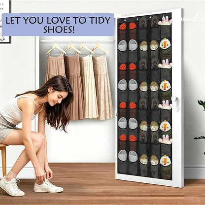 40 Over the Door Shoe Organizer, Hanging Shoe Organizer, for Closet Behind the Door Storage Holder for Entryway Bedroom Dorm, Both men's and women's shoes can be stored (Black)