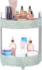 Honeydak 360 Rotating Perfume Organizer for Mother Day Nurse Day Rhinestone Bathroom Counter Organizer Makeup Holder Skincare and Perfume Storage for Cosmetic Countertop(2 Tiers,Resin Stone,Silver)