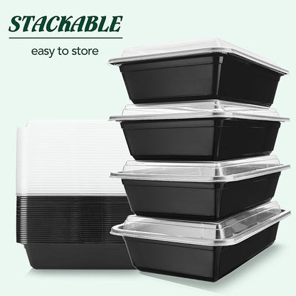 Glotoch Meal Prep Containers 32oz 50 Pack(100 Piece) with Lids, 1-compartment Plastic food storage containers Reusable, Bento boxes for portion control & takeout, Microwave/freezer/dishwasher safe