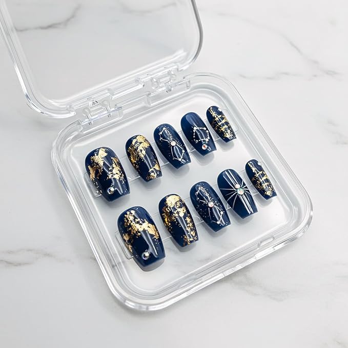 12 Pcs Press on Nail Storage Box with 60 Pcs Double Sided Adhesive Tapes, Nail Packaging Boxes Fake Nail Display Case Crystal Clear Nail Storage Box with Gift Box for Nail Art Business Nail Salon
