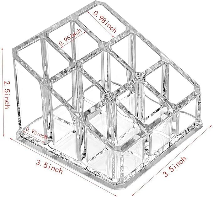 Sooyee Acrylic Lipstick Case - Lipstick Holder & Cosmetic Organizer With 9 Spaces - Clear