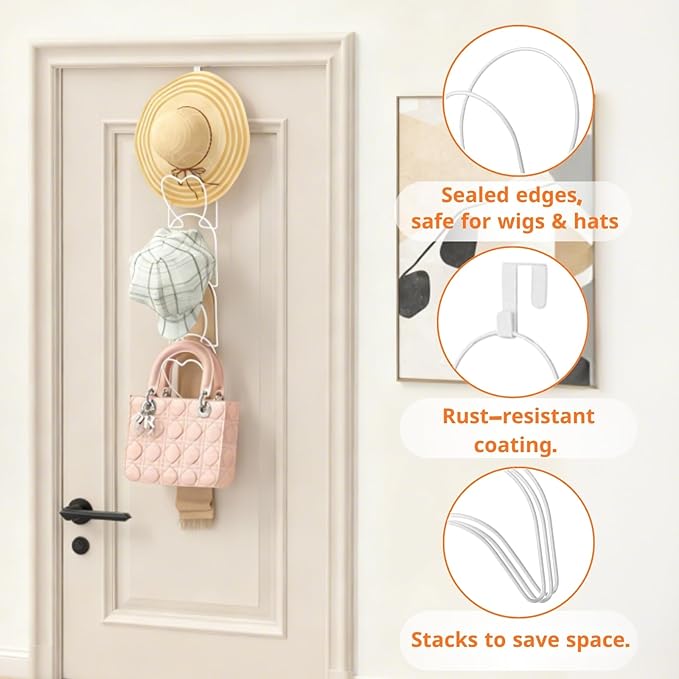 LINFIDITE 10 Pack Hat Rack Hanging Baseball Caps Display Storage Rack Hat Organizer Wigs Rack Over Door Wall Mounted Scarves Handbags Storage Holder for Door, Wall, Closet, Bathroom,White