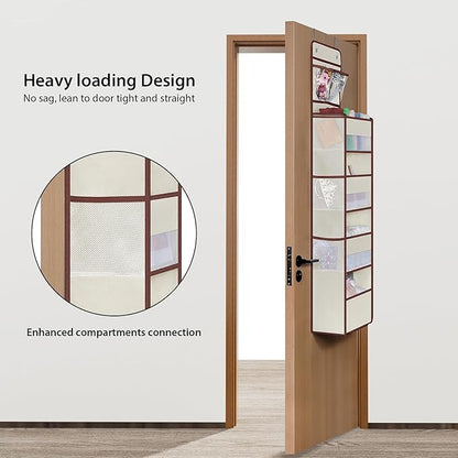 Univivi Over Door Hanging Organizers and Storage Nursery Closet Cabinet Baby Storage with 4 Large Compartments 2 Small PVC Pockets with 6 Side Pockets for Cosmetics, Toys and Sundries (Beige)