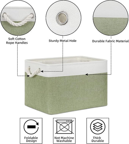 Bidtakay Large Fabric Baskets for Organizing [3-pack] Closet Organizers and Storage Baskets for Gifts Empty Foldable Nursery Baskets for Toy Storage 15 X 11 X 9.5 Inches (White&green)
