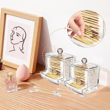 SheeChung 10Oz Acrylic Qtip Holder Dispenser for Cotton Swabs, Small Clear Plastic Containers Apothecary Jars with Lid, Bathroom Accessories, Vanity Organizers and Storage, Home Essentials Decor-Clear