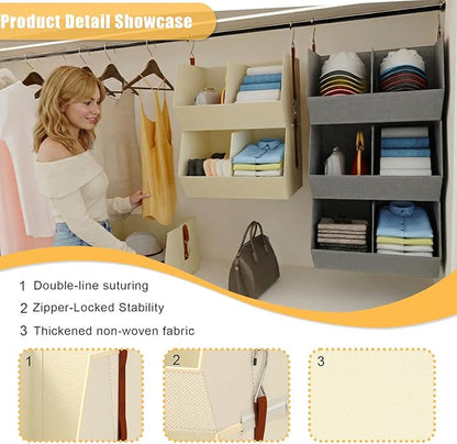 Hanging Closet Organizer, Closet Organizers and Storage, Hanging Closet Organizer Extra Large - Fabric Closet Hanging Organizer for Home, Dorm, Rv,Handbags, Underwear, Sock. Beige - 1 Pack
