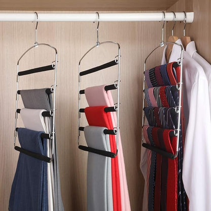 Pants Hangers 5 Layers Metal Slack Magic Hangers Non-Slip Foam Padded Swing Arm Space Saving Hanger Clothes Closet Storage Organizer for Pants Jeans Trousers Skirts Scarf Ties Towels（2 Pack）