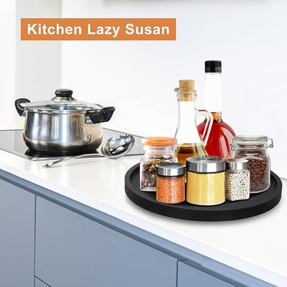 Black Wooden Bathroom Vanity Counter Tray Decor Round Perfume Dresser Trays Kitchen Sink Soap Dish Dispenser Holder Large Wood Lazy Susan Turntable for Table Rotating Bathroom Organizer Accessories