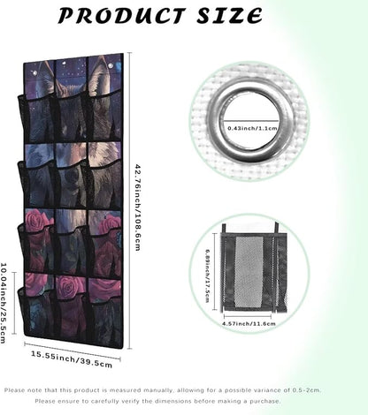 Wolf Door Hanging Shoe Organizer 12 Pockets Behind Door Organizer for Dorm Room Easy to Install Rose Wall Hanging Storage for Office