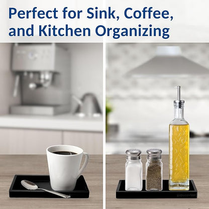 Spacewiser Countertop and Vanity Tray – Small 7.7” Silicone Tray, Soap Dispenser Trays, Bathroom Trays, Kitchen Soap Holder Sink Organizer Counter Caddy for Soaps Bottle Keys, Sponge Holder Dish Black