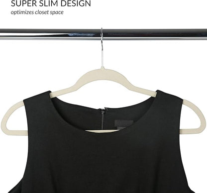 Simplify Slim Velvet Clothes Hangers | 100 Pack | Non-Slip | Shirts | Suit | Pants | Dresses | Garments | Closet Storage & Organization | Durable | Ivory