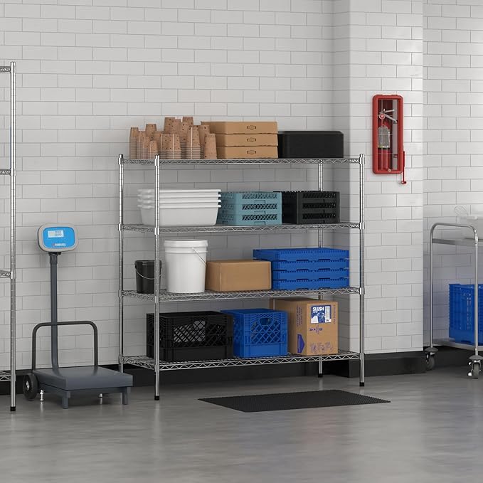 Commercial NSF Listed Chrome Stationary Wire Shelving Kit 21" x 54" x 54", with 4 Shelves Perfect for Warehouse, Walk-in Refrigerator, Freezer, Grocery Store, Restaurant, Dishroom