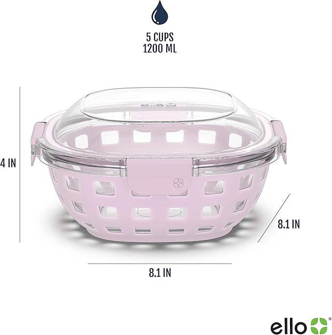 Ello Duraglass Meal Prep Container- Glass Food Storage Container with Silicone Sleeve and Airtight BPA-Free Plastic Lid, Dishwasher, Microwave, and Freezer Safe