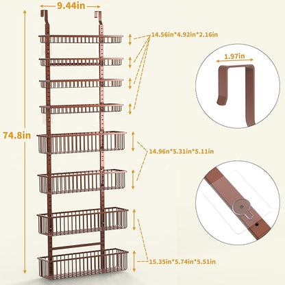 Moforoco Over The Door Pantry Organizer, Pantry Door Organizer Shelves, Kitchen Organizers and Storage, Hanging Basket Wall Spice Rack Seasoning Shelves, Laundry Room Bathroom accessories（Brown ）