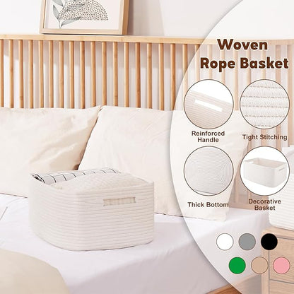 OIAHOMY Storage Basket for Shelves, Closet Cube Storage Bins Baskets for Clothes Blanket Towels, Baby Nursery, Toy Baskets Box, Woven Rope Basket, 15.75 * 11.81 * 7.09 IN, 2 Packs White