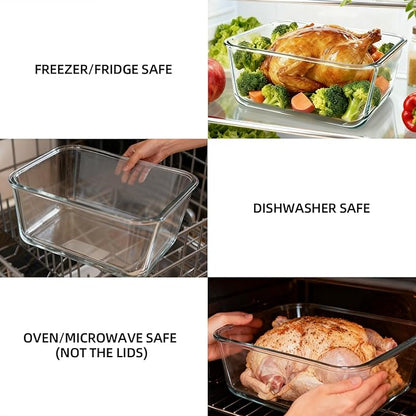 Large Glass Storage Containers with Lids 220oz/6500ml - Borosilicate Extra Large Glass Food Storage Containers for Rotisserie Chicken, Turkey - XL Big Glass Bowl Airtight Freezer to Oven Safe