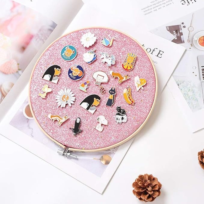 REOVE Wall Hanging Pin Collection Display Stand Enamel Pin Display Holder Display Board, Canvas Leather Embroidery Hoop for Display Pins Buttons Wall Decoration