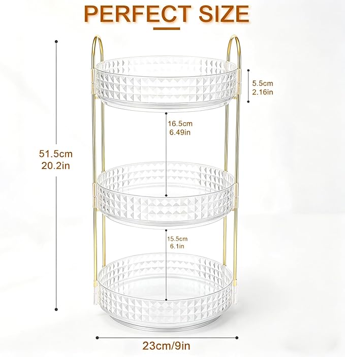 Fangoo 3 Tiers Clear Rotating Makeup Organizer for Vanity, 360 Spinning Skincare Organizers for Dresser Perfume Organizer Large Skincare Make up Storage Cosmetic Organizer for Bathroom Countertop