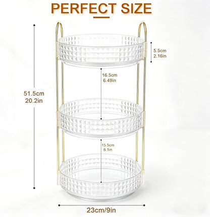 Fangoo 3 Tiers Clear Rotating Makeup Organizer for Vanity, 360 Spinning Skincare Organizers for Dresser Perfume Organizer Large Skincare Make up Storage Cosmetic Organizer for Bathroom Countertop