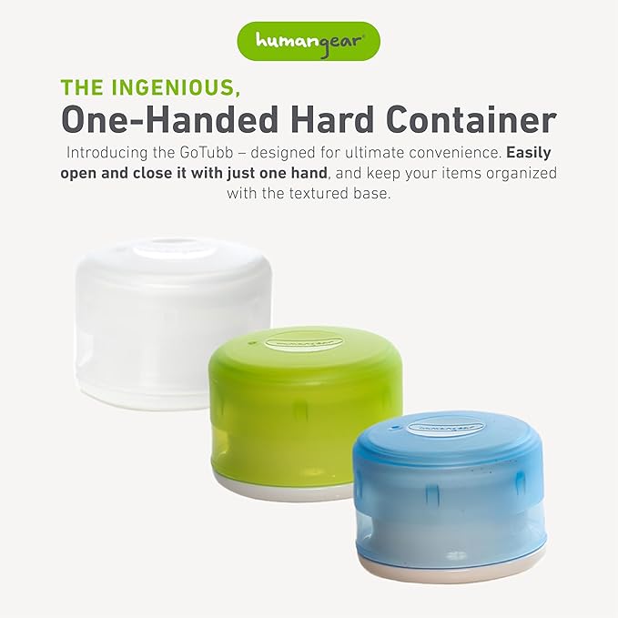 humangear GoTubb – Storage Containers for Snacks, Small Essentials and Travel Gear, Made from Food-Safe Materials, Clear/Green/Blue, Small (3-pack)