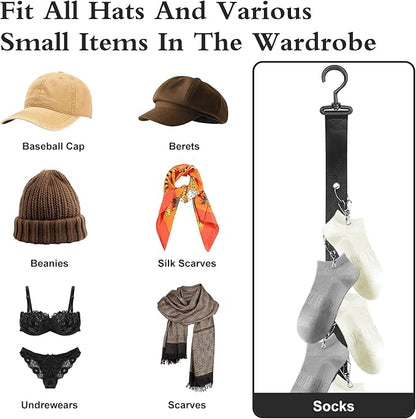 KJAHLAL Hat Organizer for Baseball Caps,2 Pack Caps Wall Organizer, Door Hat Racks with 8 Stainless Steel Clips, Hat Hangers for Ball Caps and Accessories for Men and Women, Black