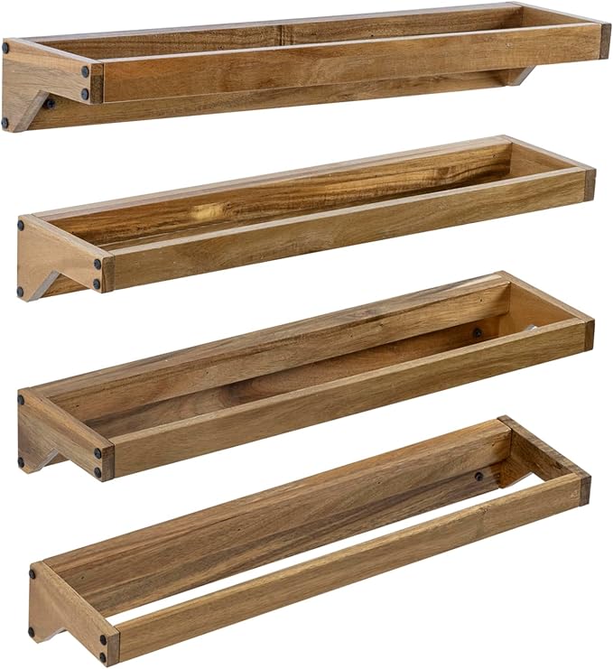 MyGift Set of 4 Premium Acacia Wood Wall Hanging Shoe Rack, Wall Mounted Space Saving Footwear Storage System for Closet, Mudroom, Entryway, Holds 8 Pairs